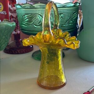 Vintage Glass Basket - amber crackle